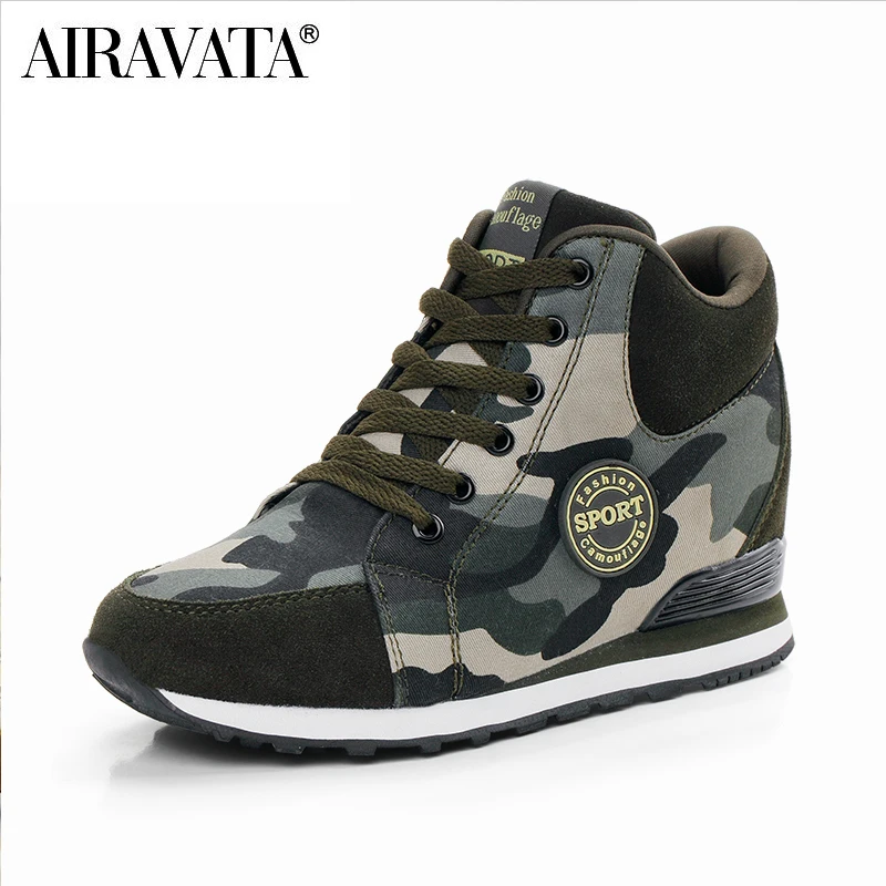 

Ladies Camouflage Printed Canvas Breathable Hight Increasing Casual Sports Shoes