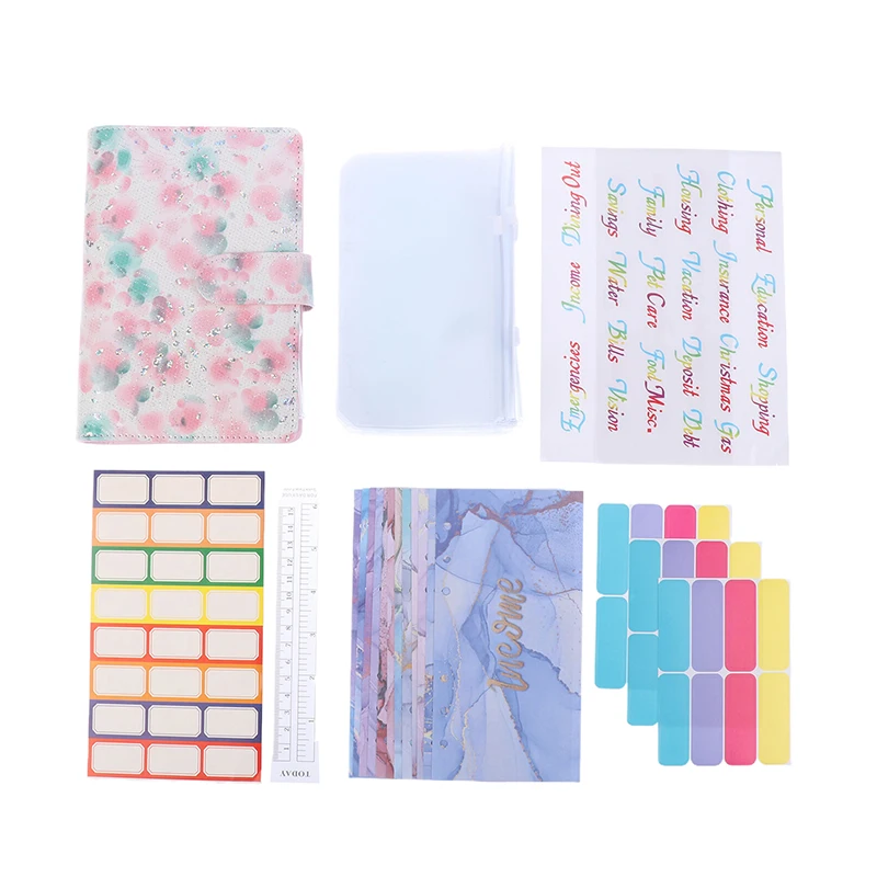 1 Set 6 Holes Binder For Financial Management A6 Loose-leaf Notebook Binder Flower Budget Planner Cash Envelope Savings Money