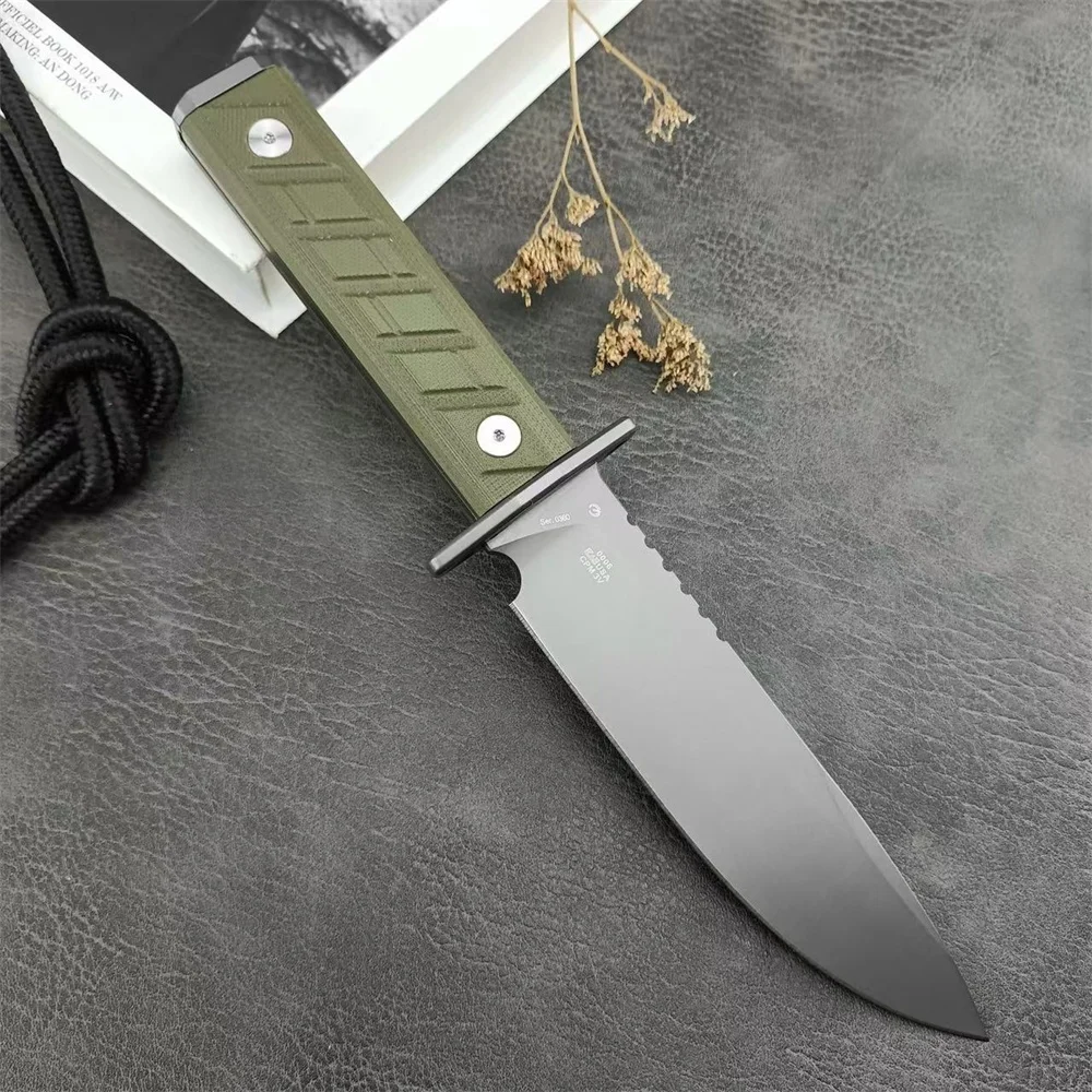 Model 0006 Fixed Blade Knife D2 Clip Point Blade Green G10 Handles with Kydex Sheath Outdoor EDC Tactical Military Knife