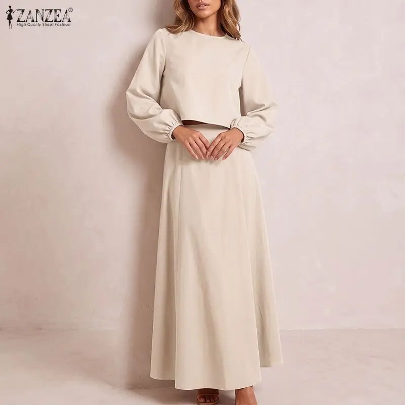 Women Autumn Minimalist Skirt Sets Lantern Sleeves Crop Top & Maxi Skirt 2pcs Matching Sets ZANZEA Casual Elegant Daily Co-ords