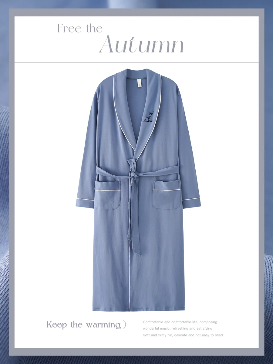 men's-long-sleeve-sleeprobe-pure-cotton-autumn-warmth-home-clothes-blue-youth-style-simple-design-comfortable-nightgown-robe