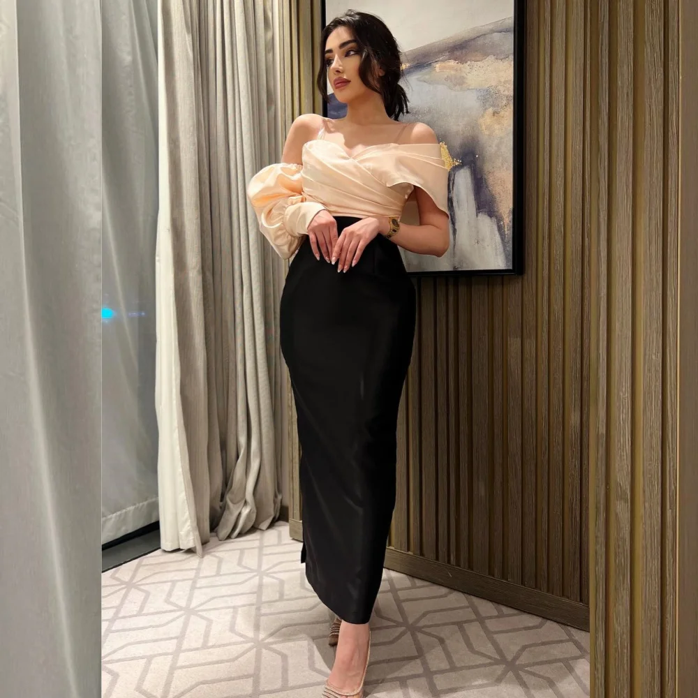 

Jiayigong Satin Pleat Clubbing Sheath Off-the-shoulder Bespoke Occasion Gown Midi Dresses Saudi Arabia