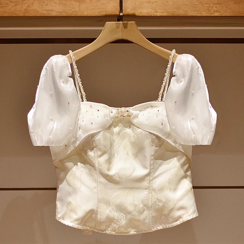 

JOOva ort Bubble Sve Knot с тяжелой вышивкой, новая женская майка в китайском стиле с высокой талией и принтом в ромбовидную клетку...