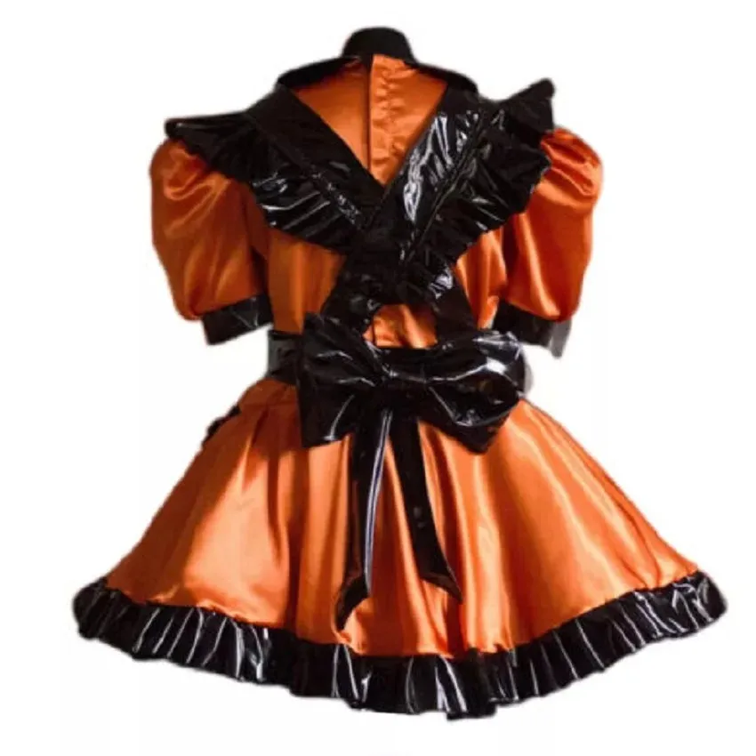 Sissy dress satin lockable cosplay maid Halloween costume makeup party customized