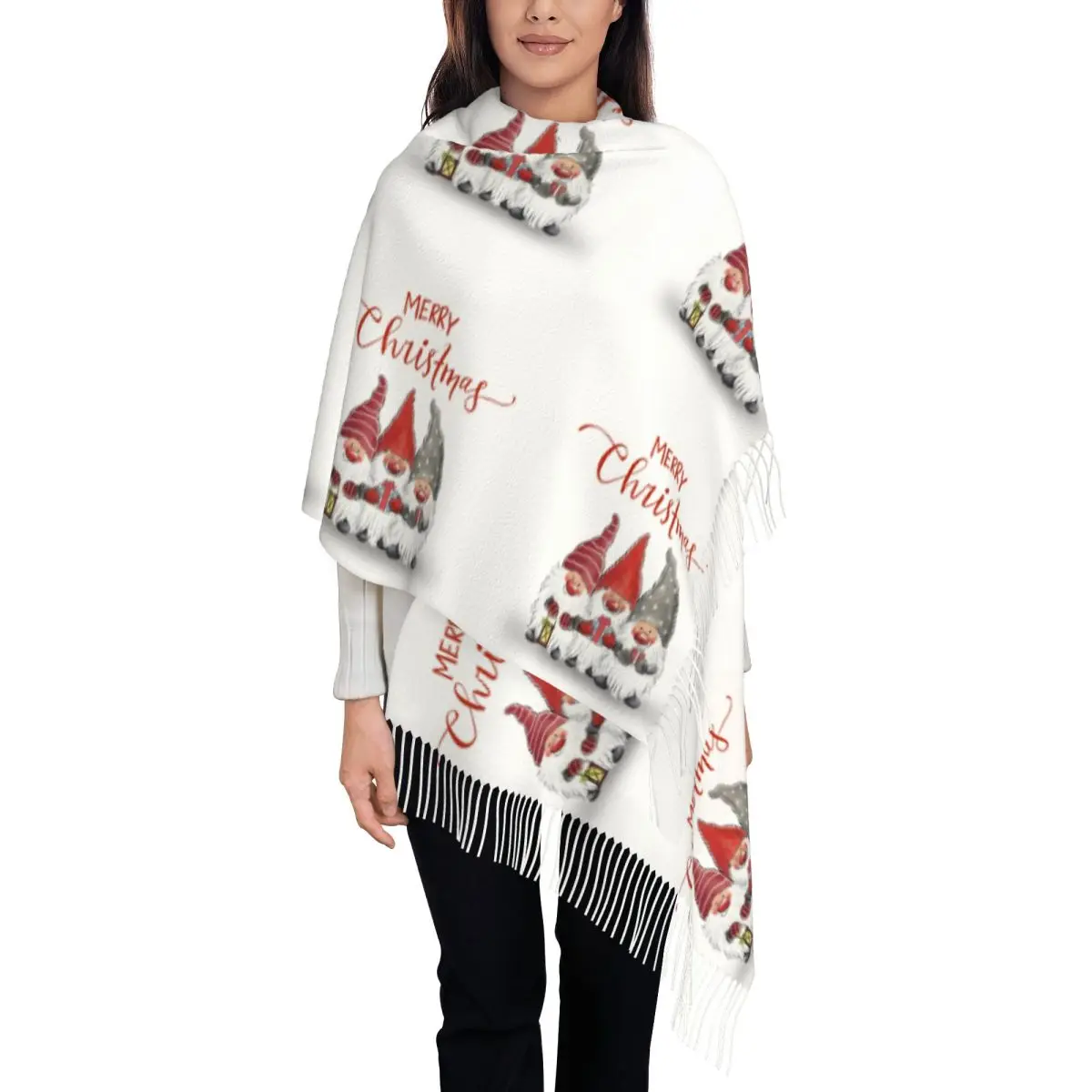 

Merry Christmas Scarf Wrap Women Long Winter Fall Warm Tassel Shawl Unisex Kids Xmas Cartoon Gift Scarves