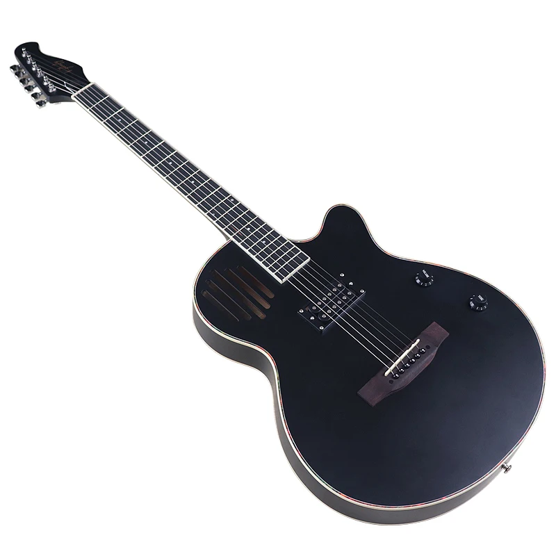 Thin Body 6 Strings Acoustic Electric Guitar 40 Inch Basswood Body Folk Guitar Good Handicraft Black & Natural