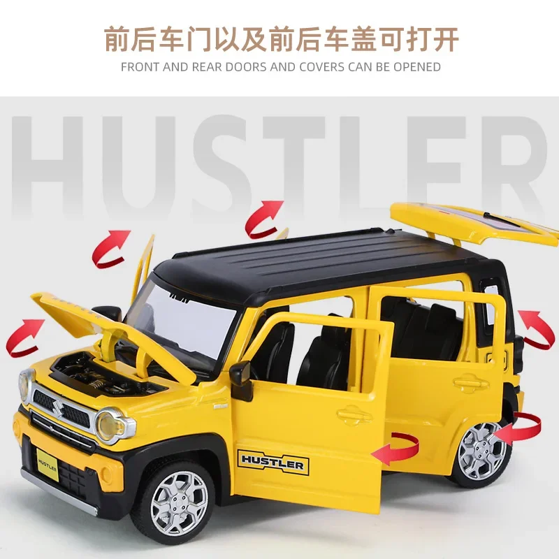 Suzuki Hustler SUV modelo de coche de aleación, juguete coleccionable con sonido y luz, ideal para regalo de cumpleaños, 1:22