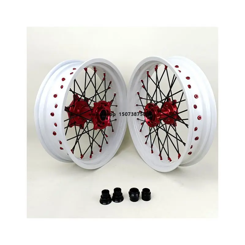 

ULB Supermoto Wheels New White CRF 250/450 3.5"X17" 5.0"X17" High Quality Anodized Aluminum Alloy CNC Hubs DOT ISO/TS 16949