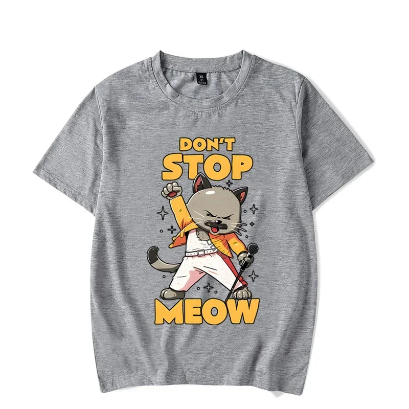 Funny Graphic T-shirt DON’T STOP MEOW Women Shirt Printing Singing Cat Short Sleeves Hip Hop Street Style Cute Cool Girl Shirts view 3