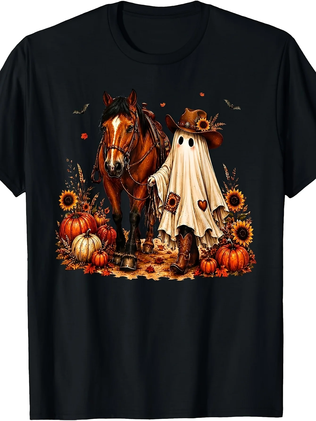 Cowboy Ghost Walking Horse Western Cowgirl Autumn Halloween T-Shirt