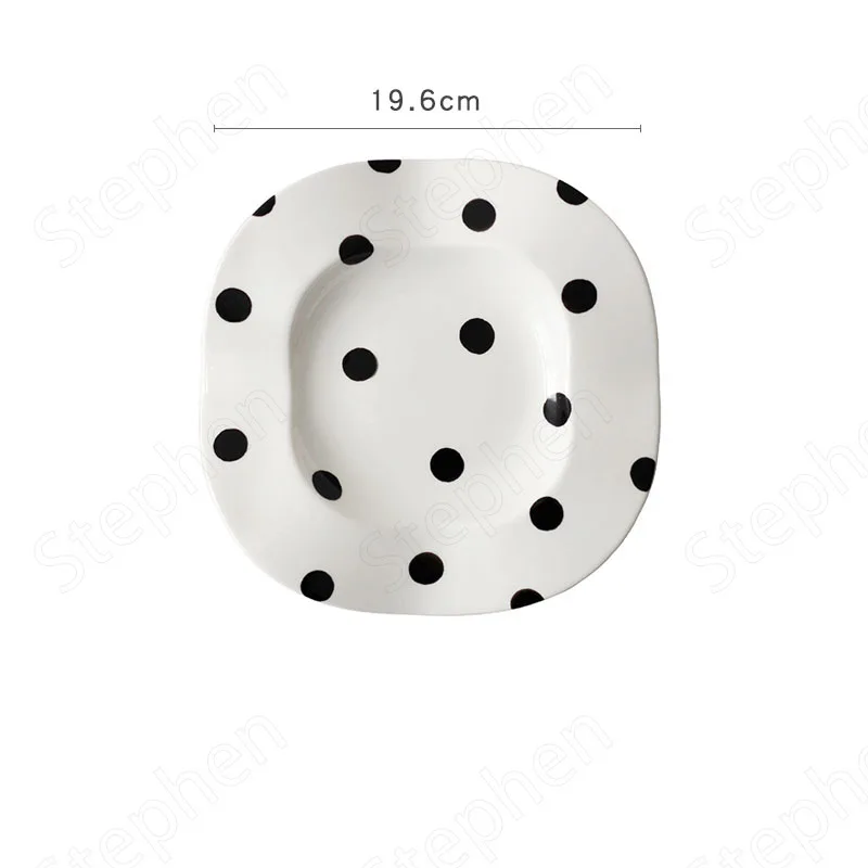 Black White Polka Dot Striped Ceramic Plate Nordic Modern Underglaze Irregular Deep Dish Dessert Plates Afternoon Tea Tableware