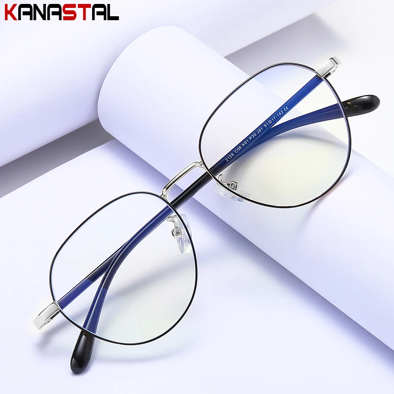 Women Metal Reading Glasses Prescription Optical Lenses Myopia Eyewear Men Blue Light Blocking Computer Round Eyeglasses Frame