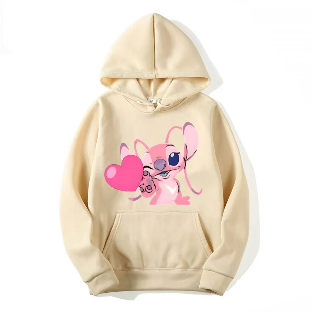 2024 Disney Stich Cartoon Anime Frauen Pullover Tops Frühling Herbst Männer Hoodies Casual Schwarz Sport Paar Sweatshirts Kleidung