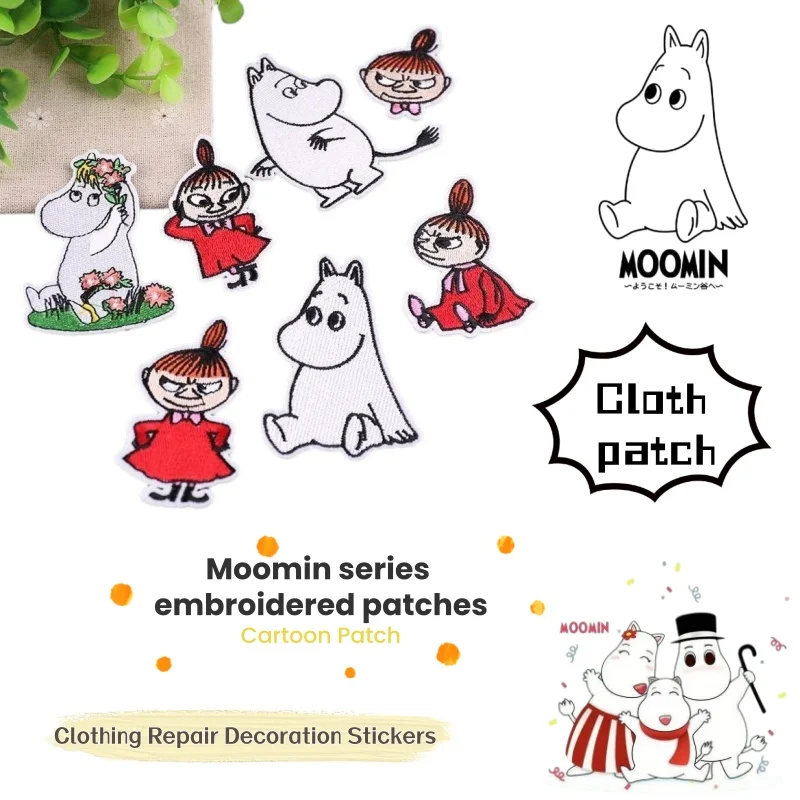 Moomin Cartoon Niedliches Muster Kleidungsreparatur-Patch Cartoon Bestickter Stoffaufnäher zum Ausbessern von Löchern, Aufbügelbarer Dekorativer Aufkleber