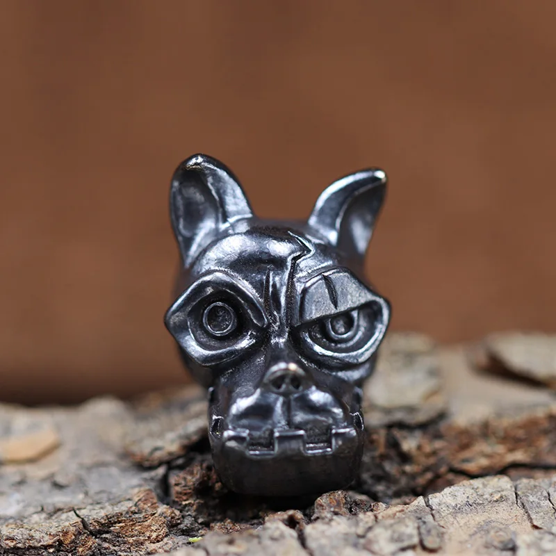Bulldog Head Brass Knife Bead EDC DIY Paracord Woven Bracelet Accessories Jewelry Animal Dog Keychain Lanyard Pendant Trinkets ﻿