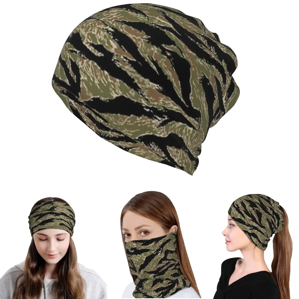 

Tiger Stripe Camouflage Military Camo Bandana Neck Cover Mask Scarf Multifunction Face Mask Beanies Hat Unisex Adult Breathable