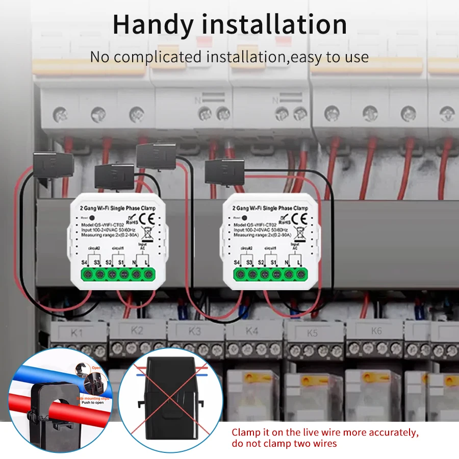 Sensore di corrente del contatore di energia WiFi intelligente - Illuminazione a LED/Monitor solare KWH 100-240 V Localizzatore di statistiche in tempo reale e consumo energetico