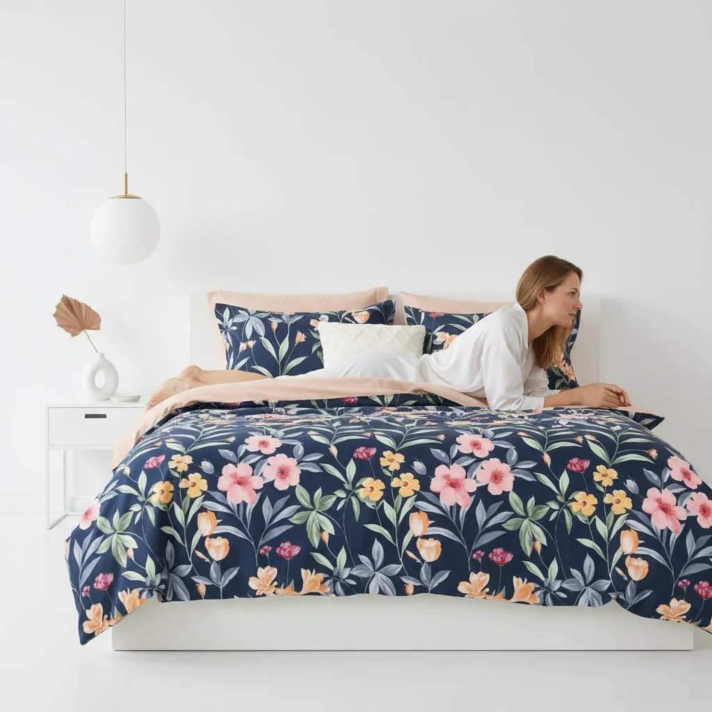 Floral Queen Duvet Cover, 100% Cotton 3pcs Floral Bedding Sets With Zipper Closure Vintage Style Garden Floral Comforter Cover, Soft Breathable, Lightweight