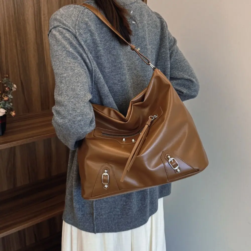 

Прохладная сумка через плечо из искусственной кожи в корейском стиле, женская сумка-тоут в стиле панк, однотонная сумка через плечо Y2K, дорожная сумка подмышками