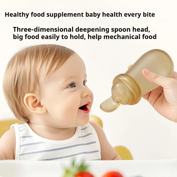 Cuchara de pasta de arroz de silicona infantil, cuchara de alimentación para apretar biberones, cuchara suave de silicona, alimentación de fideos de arroz, alimentación gouache