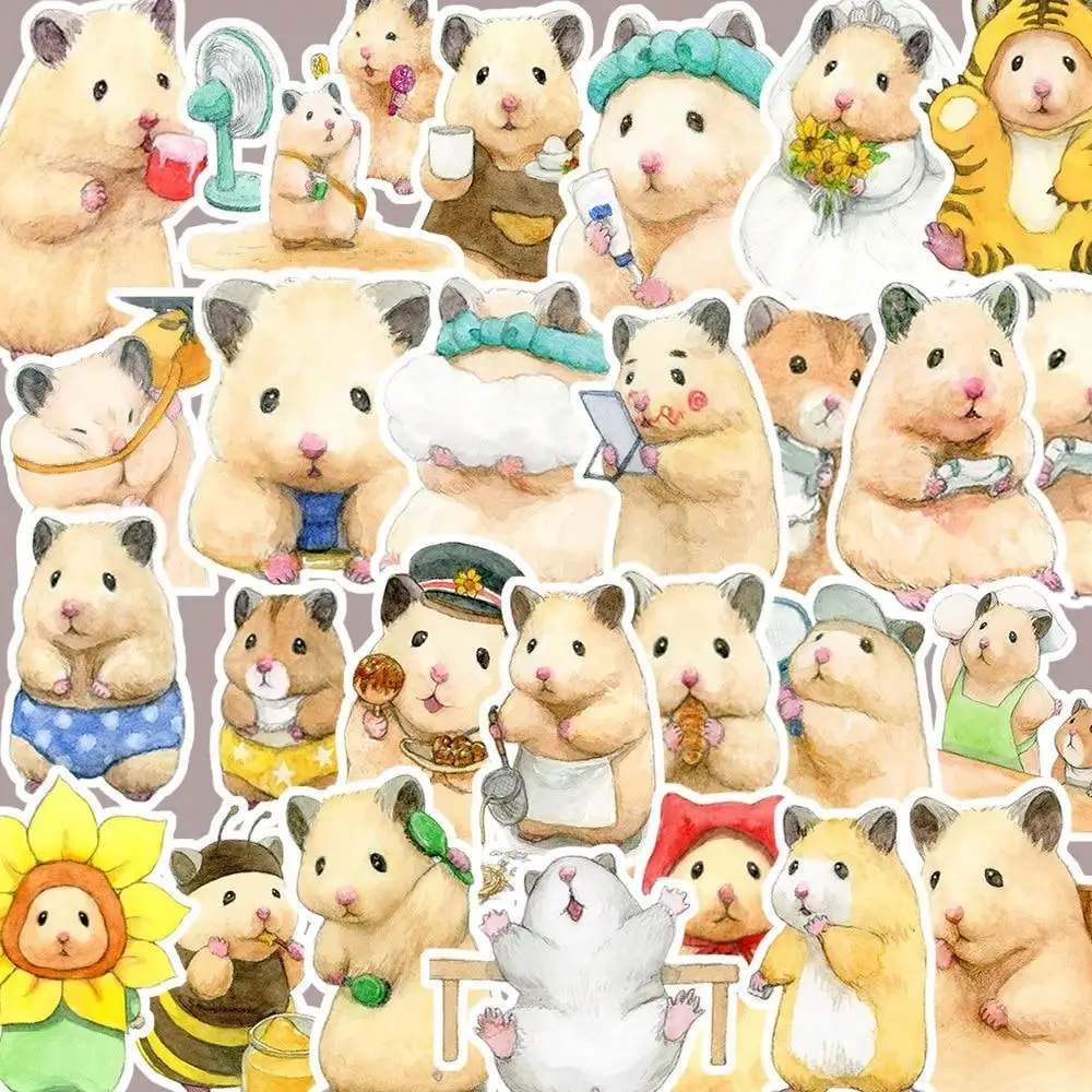 Autocollants de dessin animé mignon pour la décoration de journal intime, hamster assisté, six photos, étui de téléphone, iPad, bouteille d'eau, autocollant étanche