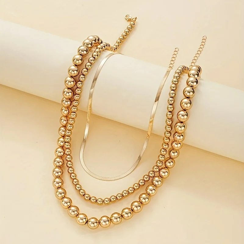 3 قطعة متعدد الطبقات شقة ثعبان سلسلة قلادة المرأة خمر الخرز الذهبي مطرز القلائد بنات مجوهرات الأزياء الطرف #3