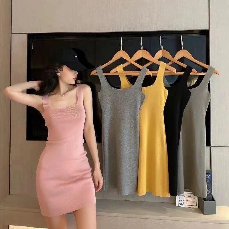 Sexy canotta attillata solido Mini abito ragazze piccanti Slim cotone lavorato a maglia abiti aderenti donne abiti Cortos Party Mujer abbigliamento