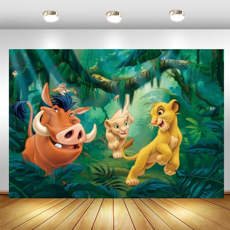 Forest Lion King Backdrop Jungle Baby Shower Boys Birthday Party Disney Cartoon Photo Background Kids Decoration Photozone Wall