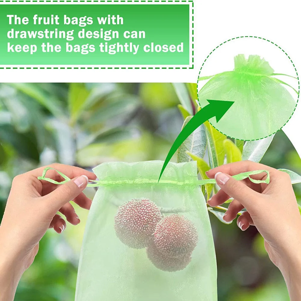 50pcs Garden Plant Fruit Protect Drawstring Net Bag Mesh Against Bird Fruit Protection Bags Netting Bags Garden Tool Bags