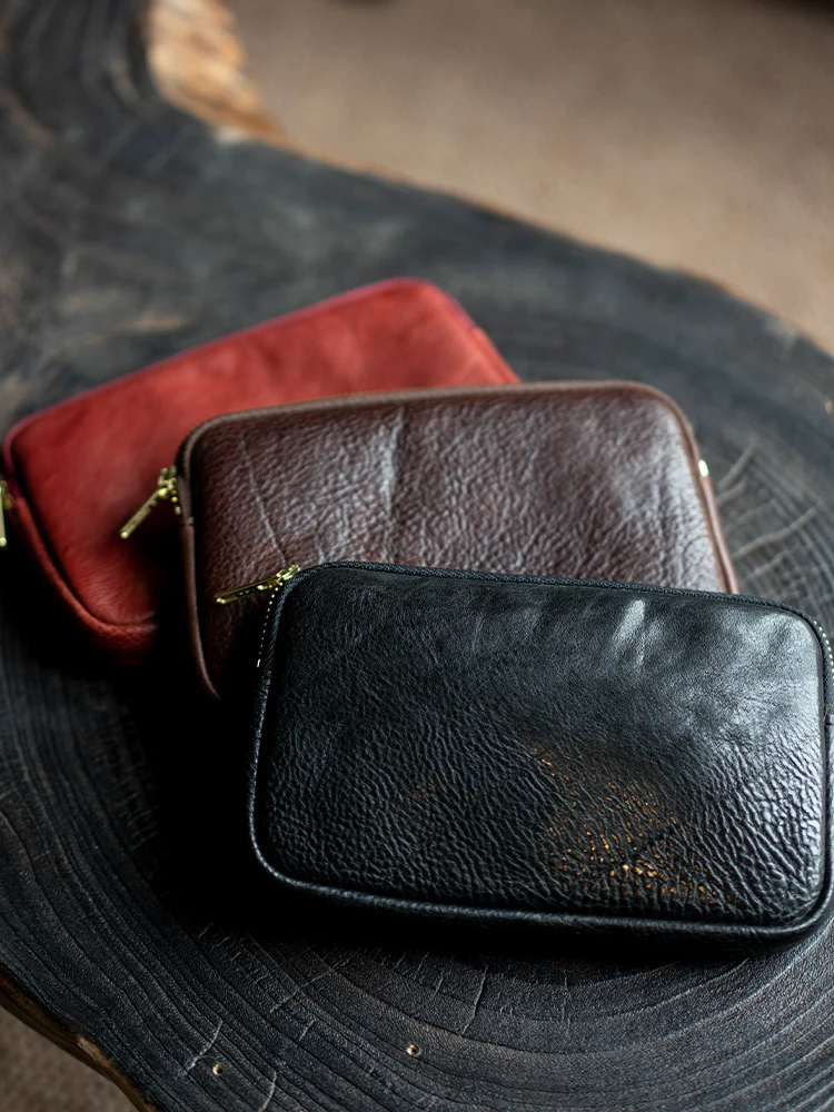 PNDME simple vintage vegetable tanned cowhide men's women's long wallet designer handmade genuine leather phone wallet