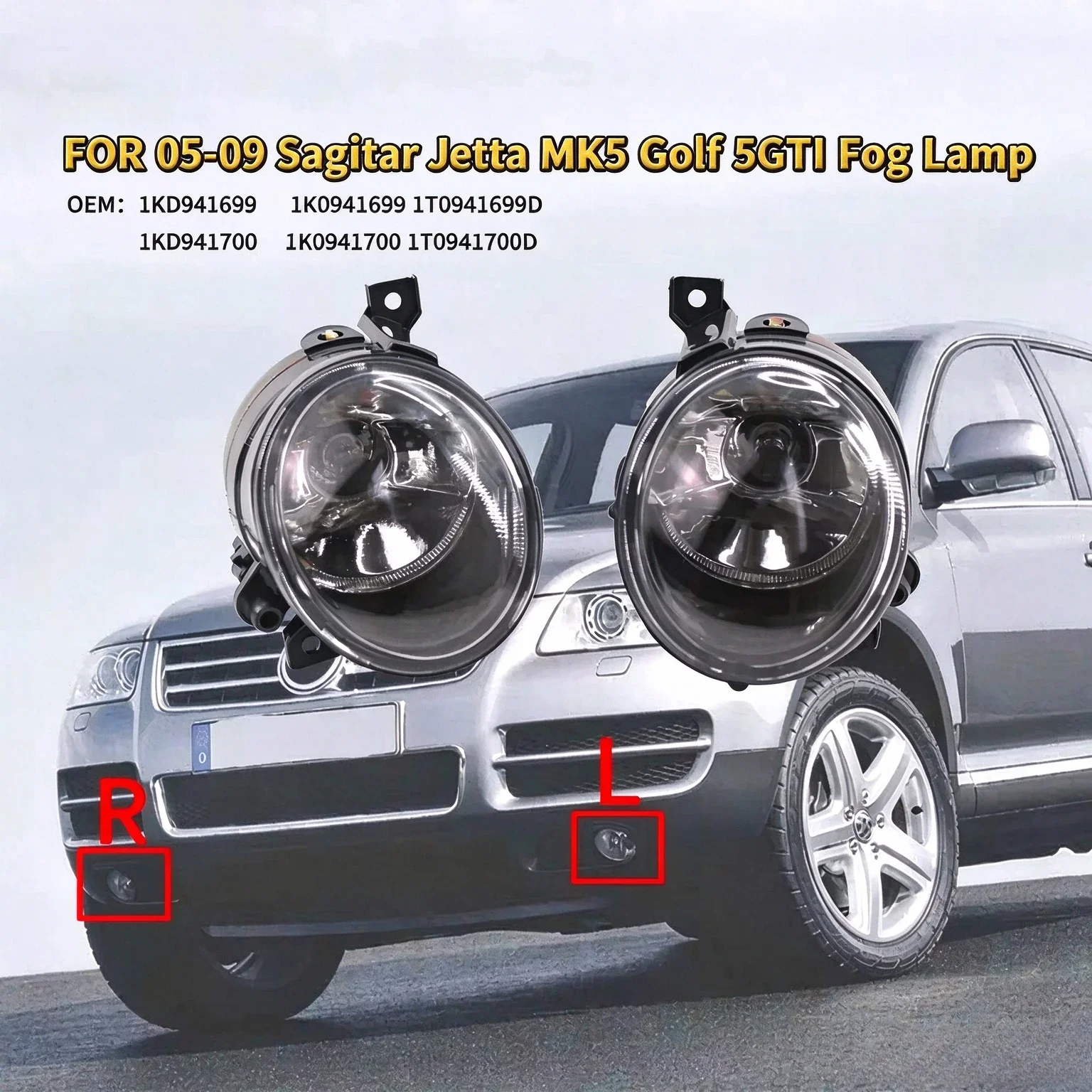 Left Right Fog Lamp Assembly For VW Sagitar Jetta Golf 5 MK5 2005-2009 Front Bumper Convex Lens Fog Light 1KD941699 1K0941699