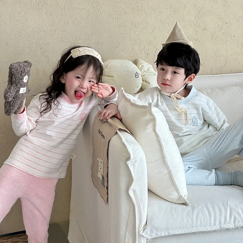 

2025 New Autumn Toddler Kids Girl Clothes Snug Cotton Striped Pajama Sets 0-10Y Baby Boys Soft Warm Sleepwear Loungewear Outfit