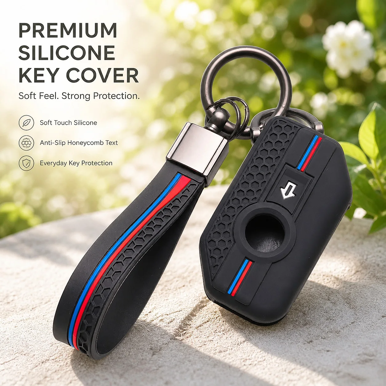 Upgraded Silicone Key Protector with keychain for BMW Motorcycle 2 Button Smart, Fits BMW R1200GS R1250GS F750GS F850GS K1600GT