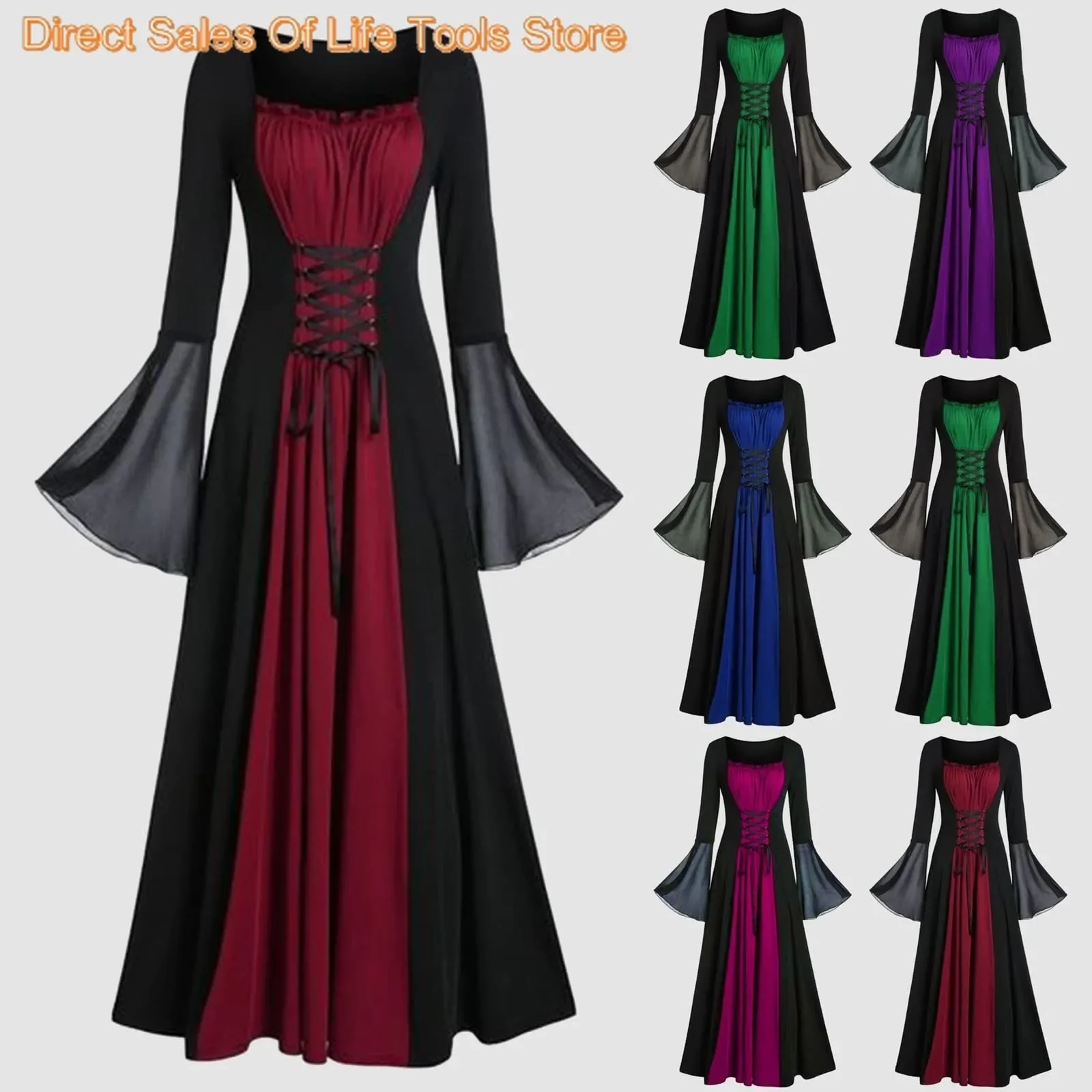 Halloween Medieval Renaissance Vampire Dress for Women Vintage Cosplay Pirate Costume Witch Carnival Dress Up Party 2025