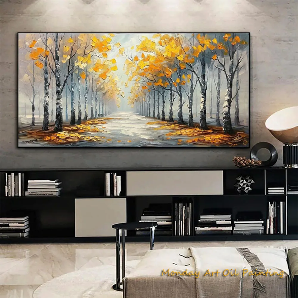 Hand Oil Painting Colorful Trees Abstract Forest Birch Woods Home Wall Decor Modern Boho Impressionist Bedroom Landscape Art