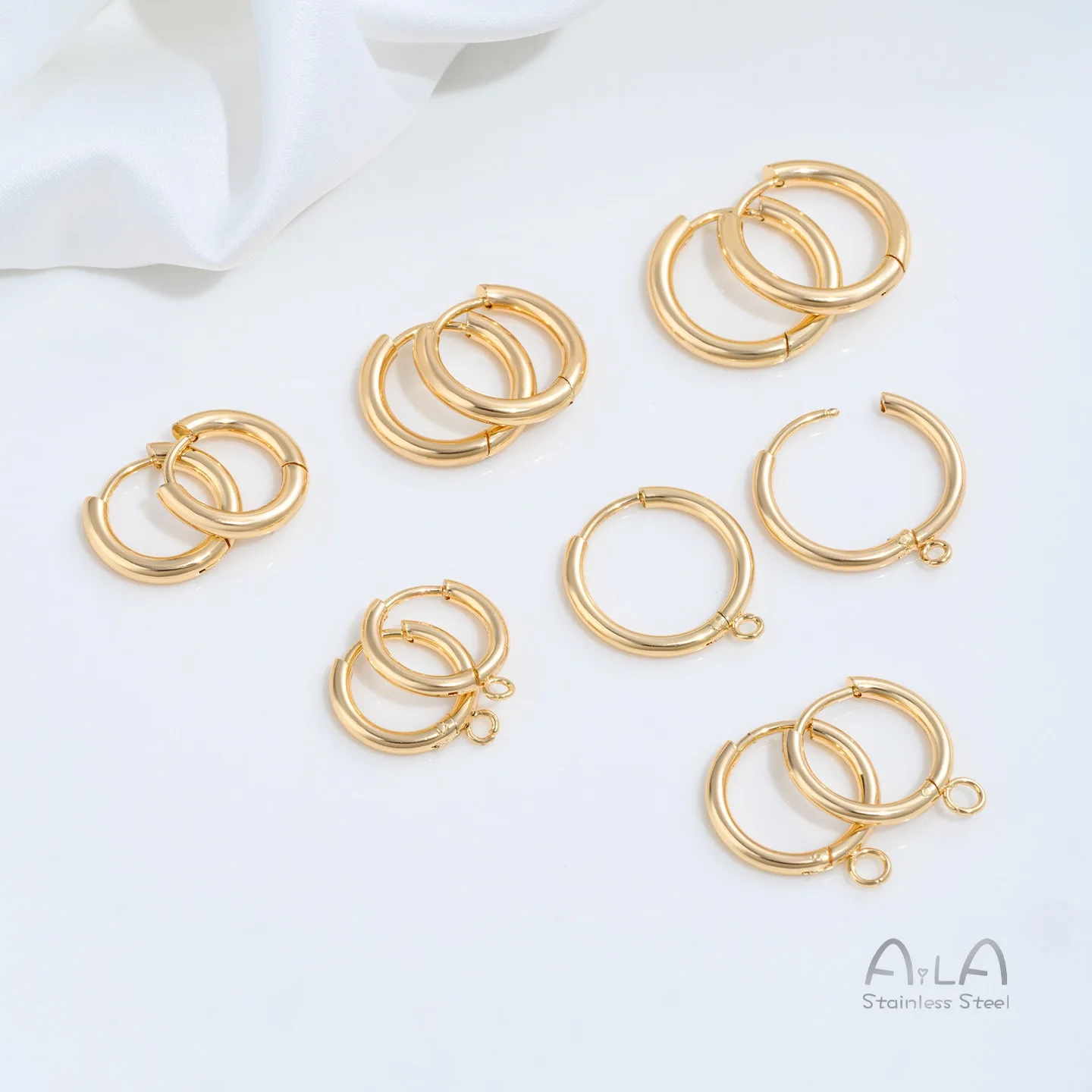 Colorfast Titanium Steel Spring Clasp Earrings With Loops & Plain Ear Hoops DIY Pearl Earring Accessories