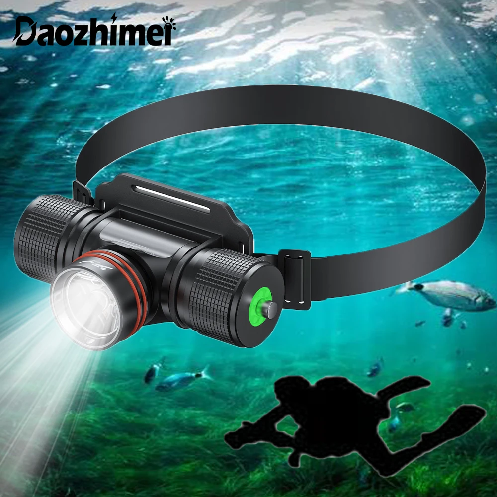 22650 Dive Headlight 5000LM IPX8 Waterproof White Laser LED High Power Head Flashlight 100M Underwater 18650 Scuba Head Light