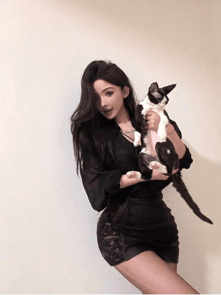 Ele Lace Splice Women's irt And Skirt Set Casual Sle High Waist V-Ne Mid-Sve Comfortable Fabric Faionable Unique