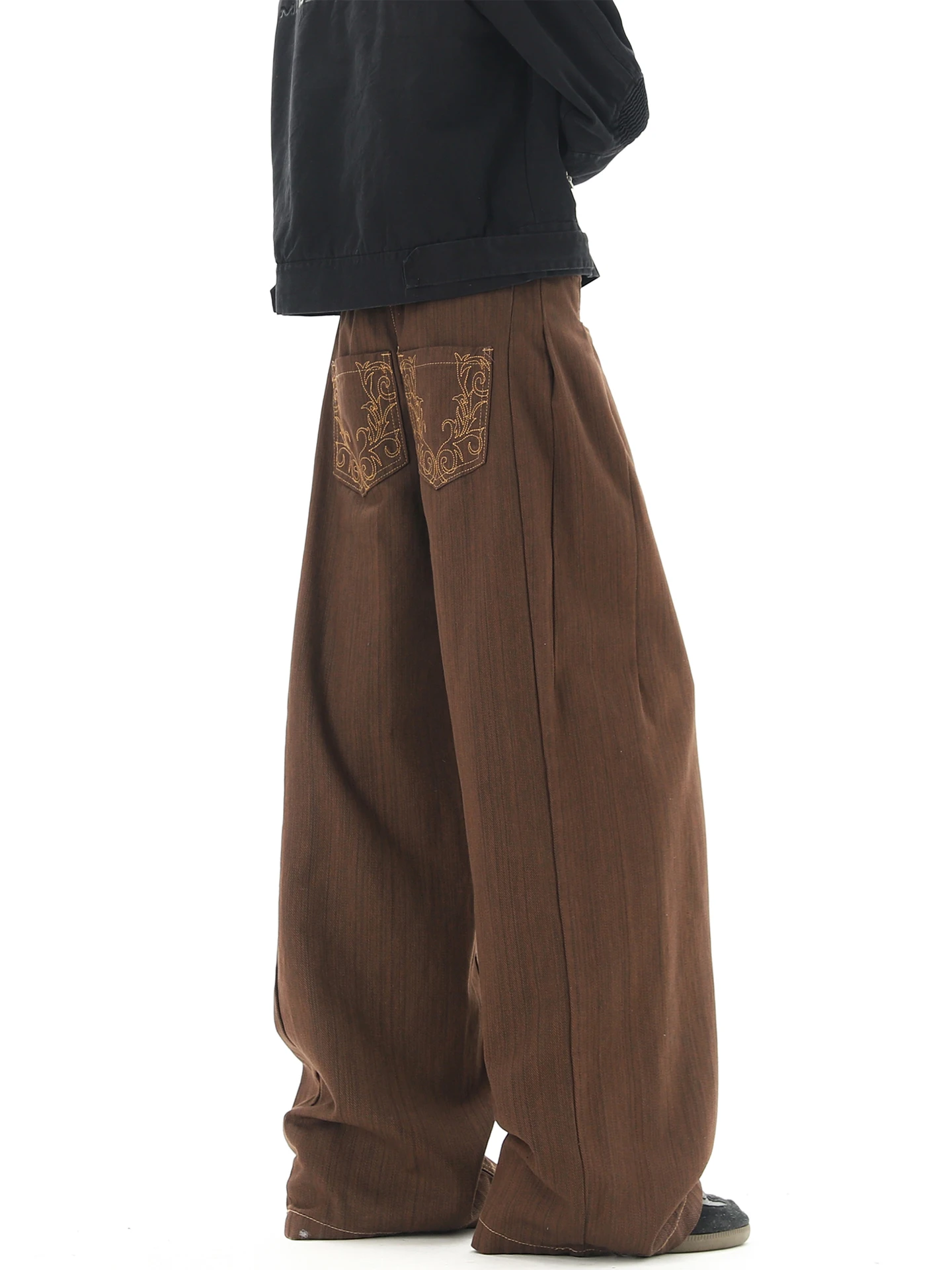 

Retro Embroidered Knife Wide Leg Jeans Men's Spring Trendy American Stripe Casual Loose Fit No Stretch Denim Jeans