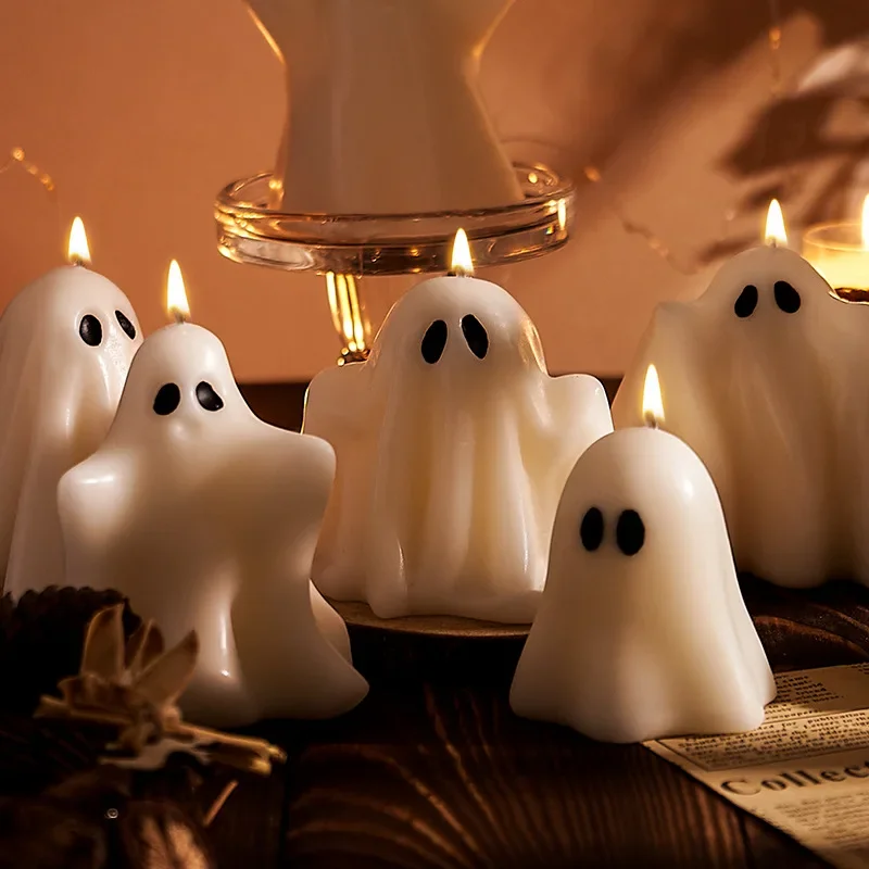 Halloween Ghost Scented Candle Smokeless Creative Ornaments Funny Ghost Shaped Scents Candle Desktop Decorations Ornaments Gift