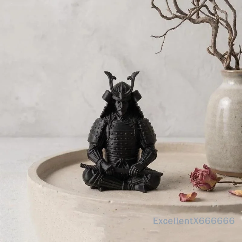 Mini Japanese Samurai Figurine 3D Printed Sitting Posture Bushido Warrior Statue Desktop Ornament Tea Tray Study Shelf Decor