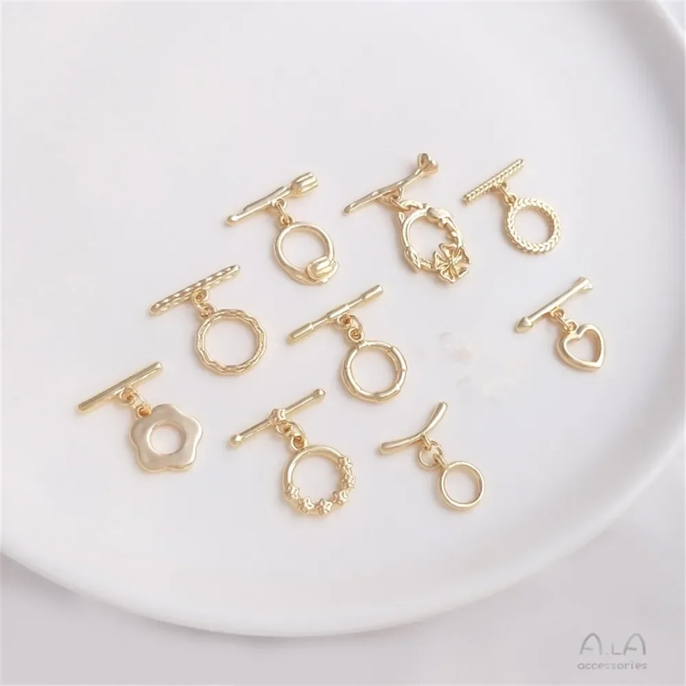 14K package gold mini models OT buckle peach heart-shaped plum four-leaf clover wheat spike flower vine jewelry chain buckle