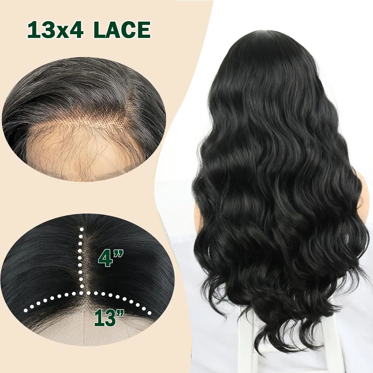 Synthetic Lace Front Wig for Women Long Black Wavy 13x4 Cosplay Party Costume Big Curls Heat Resistant Fiber Hair