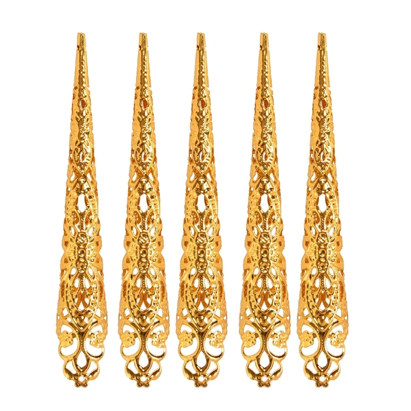 NICENEEDED 5 PCS Anneaux de Griffe de Bout de Doigt avec Chaîne Bagues à Griffes Gothiques Vintage à Motif Creux pour Le Bout des Doigts Accessoire de Décoration pour Halloween