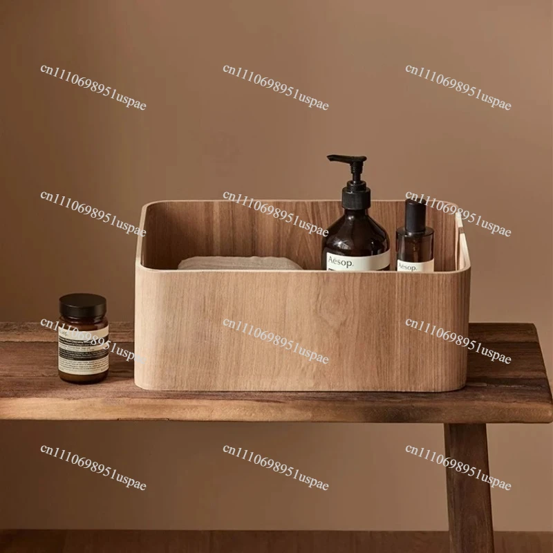 Retro Wooden Storage Box  Large Capacity Organizer Basket, Creative Desktop Bin for Living Room Bathroom Organization
