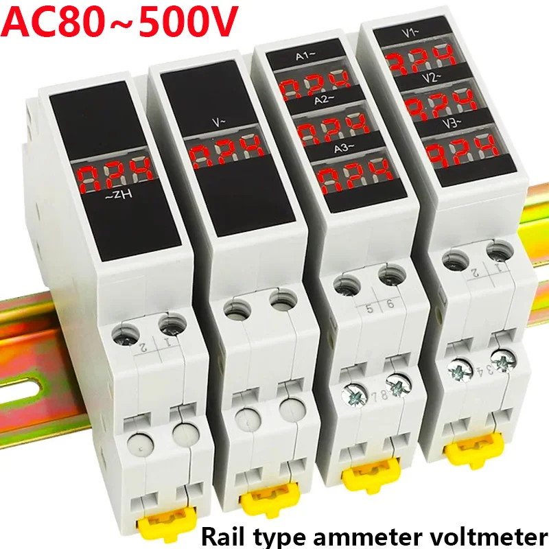 Din Rail 18mm Voltage Current HZ Meter AC 80-500V 220V 380V 100A Modular Voltmeter Ammeter LED Indicator Digital Volt Tester