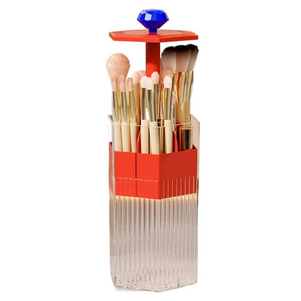 

Plastic Automatic Lifting Makeup Brush Holder Dustproof Large Capacity Eyebrow Pencil Container Press Type with Lid
