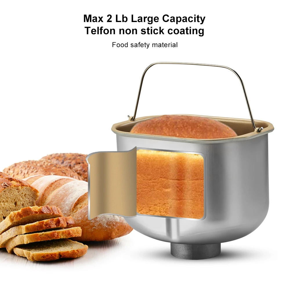 Biolo Mix Professional Automatic Bread Maker Stainless Steel 2 lb Capacity Non-Stick Easy-Clean Eco-Friendly