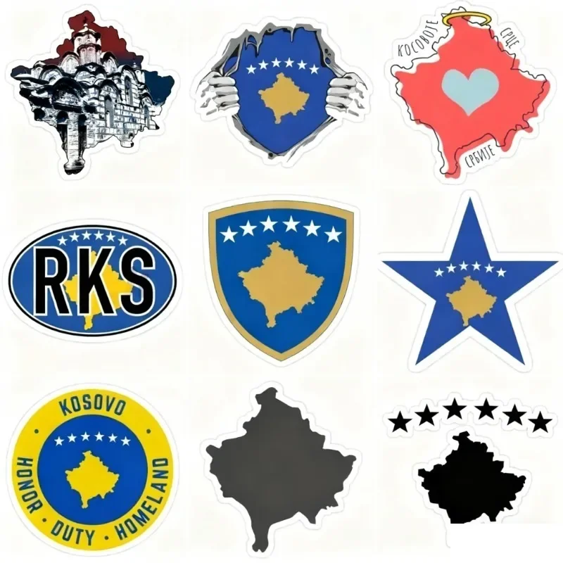 Adesivos decorativos autoadesivos de vinil com mapa criativo RKS do Kosovo para laptops, motocicletas, carros, caminhões, capacetes, adesivos