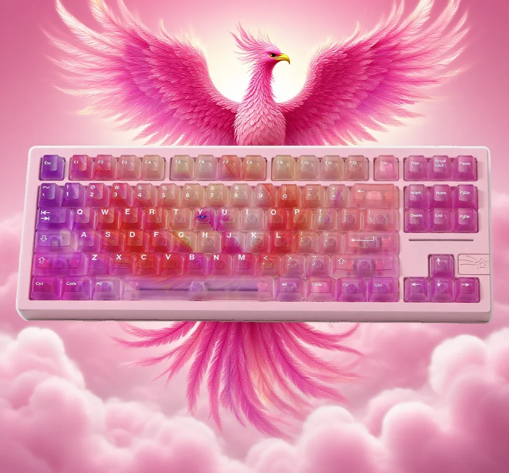 

Pink Phoenix Nirvana Theme keycaps 122keys ABS Fog-through Keycap Cherry profile for Mechanical /Magnetic shaft keyboard